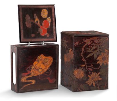 JAPON - période Taisho (1912-1926) Jubako ensemble de boîtes laquées, superposées...
