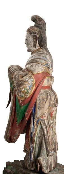 CORÉE - XVIè - XVIIè siècle Rare sculpture en ronde bosse d'un bodhisattva debout...