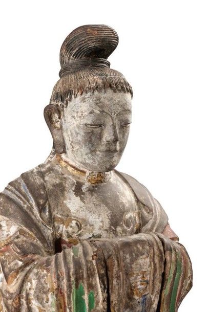 CORÉE - XVIè - XVIIè siècle Rare sculpture en ronde bosse d'un bodhisattva debout...