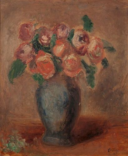 Manuel ORTIZ de ZARATE (1886-1946) Bouquet de roses
Huile sur carton, signée en bas...