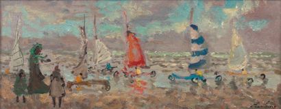 André HAMBOURG (1909-1999) Les chars à voile à Trouville, 1966
Huile sur toile, signée...