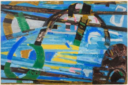 Jean BERTHOLLE (1909-1996) Abstraction bleue, 1956
Gouache sur papier, signée et...