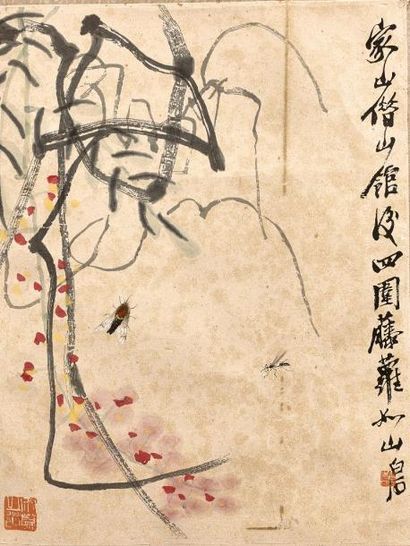 ATTRIBUÉ À QI BAISHI 传齐白石 (1864-1957) Fleurs
Encre et couleurs sur papier, marqué...