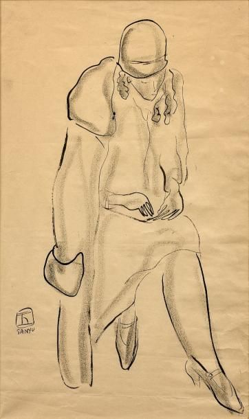 SANYU 常玉 (1901-1966) Jeune femme
Encre sur papier, signée sur le côté gauche
42.5...