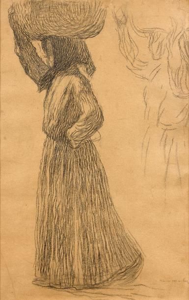 HENRI MARTIN 亨利 · 马丁(1860-1943) Femme au fichu portant sur la tête un panier, étude...