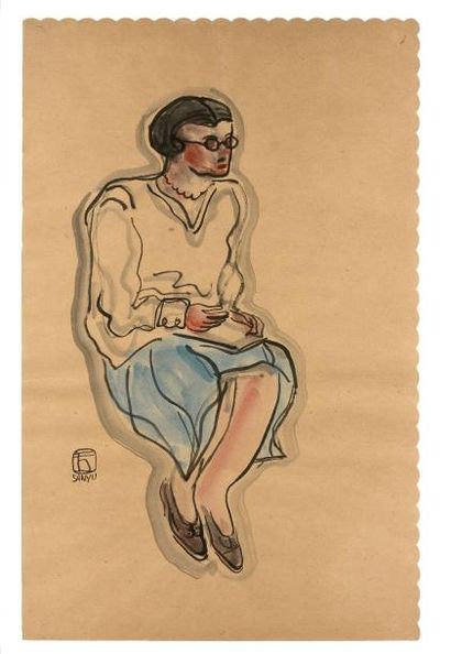 SANYU 常玉 (1901-1966) Femme à la jupe bleue, circa 1920-1930
Aquarelle et encre sur...