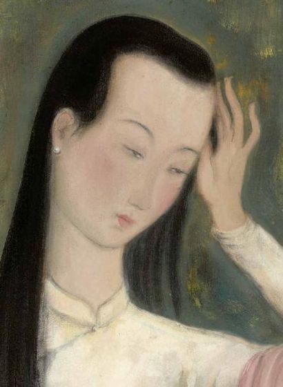 LE PHO 黎谱 (1907-2001) Jeune fille se coiffant
Encre et couleurs sur soie, signée...
