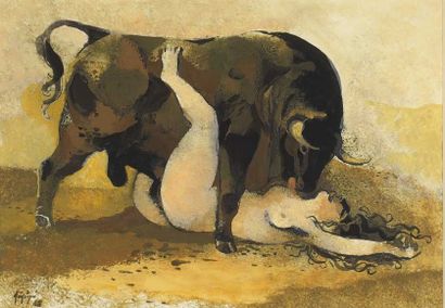 Manolo RUIZ PIPO (1929-1999) Le taureau
Aquarelle, signée en bas à gauche
29 x 41...