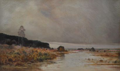 Emile GODCHAUX (1860-1938) Paysage des Dombes
Huile sur toile, signée en bas à gauche
55...