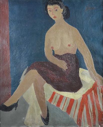 Ecole du XXème siècle Femme dénudée
Huile sur toile, signée en haut à droite
65 x...