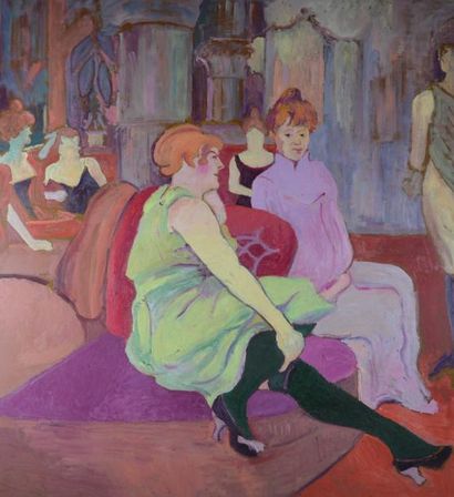 Ecole française du XXème siècle, dans le goût de Toulouse Lautrec Jeunes femmes au...