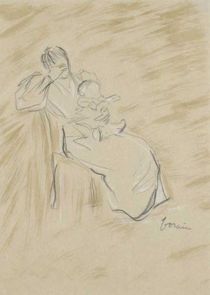 Jean-Louis FORAIN (1852-1931) Femme et enfant
Crayon et rehaut de craie sur papier,...