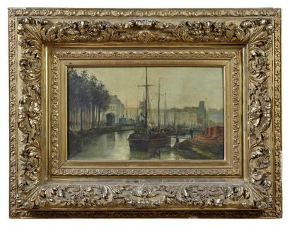 Paul VAN DE VENNE (1870-1954) Voilier au port
Huile sur toile, signée en bas à gauche
34...