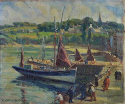 Emmy LEUZE-HIRSCHFELD (1884-1973) Bateaux à quai
Huile sur toile, signée en bas à...