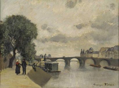Georges René VILLAIN (1854-1930) Le pont neuf à Paris
Huile sur toile, signée en...