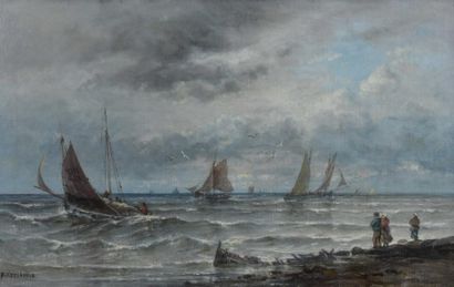 P.E. DELANGLE (XIXème) Mer agitée
Huile sur toile, signée en bas à gauche
40 x 60...