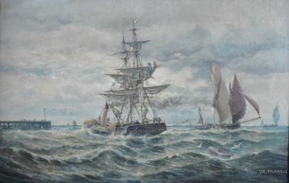 P.E. DELANGLE (XIXème) Marine
Huile sur toile, signée en bas à droite
41 x 65 cm