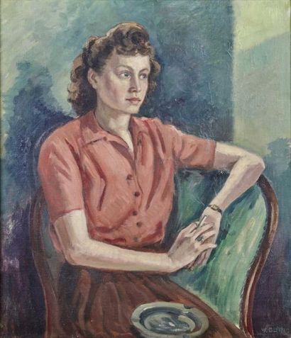 Wilfred Peter GLUD (1872-1946) Femme fumant, 1945
Huile sur toile, signée et datée...