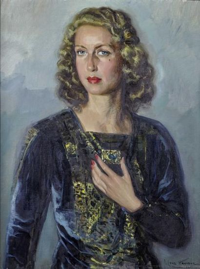 José CRUZ HERRERA (1890-1972) Portrait de femme à la robe bleu, 1941
Huile sur toile...