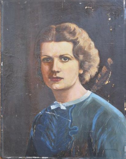 Nandor VAGH-WEINMANN (1897-1978) Portrait de femme en bleu
Huile sur panneau, signée...