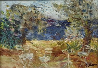 Alfredo CINI (1887-1970) Salon de jardin
Huile sur toile, signée en bas à droite
19...