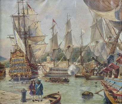 Valérie SARROUY (XIXème) L'entrée au port
Huile sur toile, signée en bas à gauche
63...