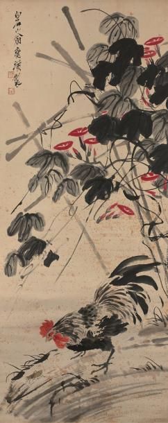 QI BAISHI 齐白石 (1864-1957) 
Coq et sauterelles
Peinture, encre et couleurs sur papier,...