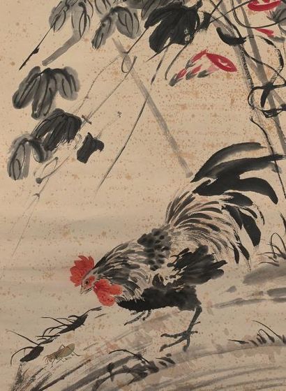 QI BAISHI 齐白石 (1864-1957) 
Coq et sauterelles
Peinture, encre et couleurs sur papier,...