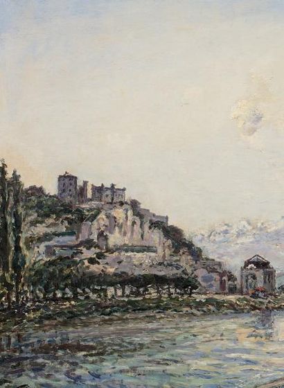 Johan-Barthold JONGKIND (1819-1891) 
Le fort Rabot au bord de Lisère, Grenoble, 1885
Huile...