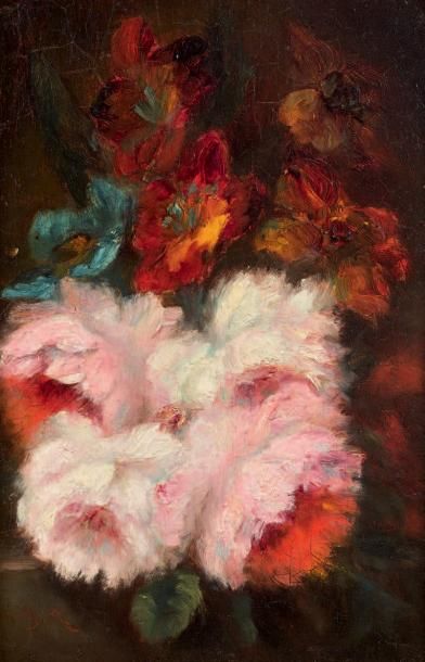 Narcisse Virgile DIAZ de LA PENA (1807-1876) 
Bouquet de pivoines
Huile sur panneau,...