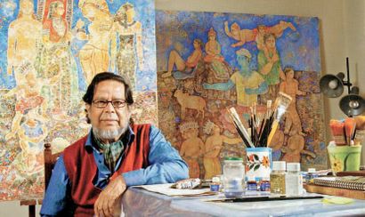 Sakti BURMAN (Né en 1935) 
Personnages, circa 1975-1978
Huile sur toile, signée en...