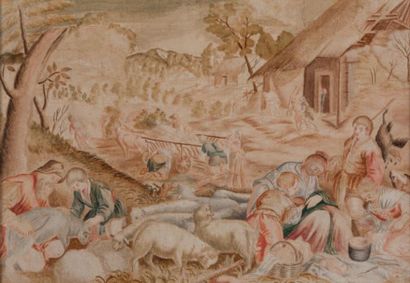 Ecole ITALIENNE du XVIIIe siècle, d'après Jacopo BASSANO La tonte des moutons
Aquarelle
19,5...