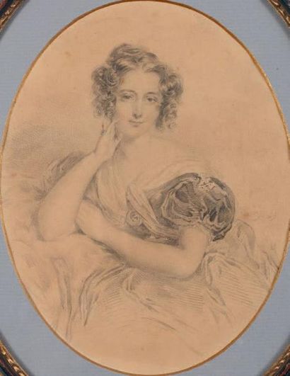 Ecole FRANÇAISE vers 1830 Portrait d'une jeune femme
Crayon noir et rehauts de sanguine
20...