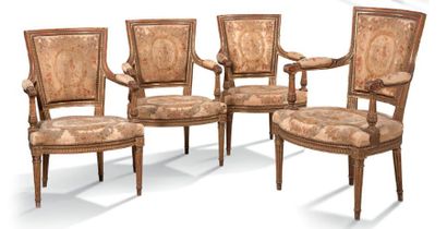 null Suite de quatre fauteuils attribués à Jean-Baptiste Boulard en bois sculpté...