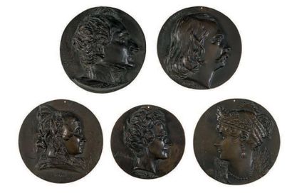 D'après DAVID Cinq médaillons en bronze:
- Théophile Gautier
- Jules Michelet
- Victor...