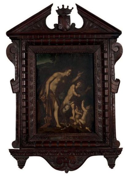 Ecole FLAMANDE vers 1650, d'après Joseph HEINTZ Venus, Cupidon et deux amours
Panneau...