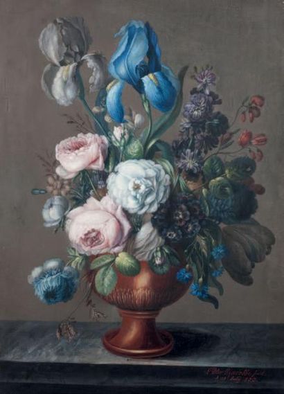 Peter GIACOBBE (Actif en Angleterre au début du XIXe siècle) Bouquet de fleurs sur...