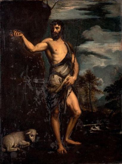 Attribué à Luis TRISTAN (1585 - 1624) Saint Jean Baptiste dans un paysage
Toile
112,5...