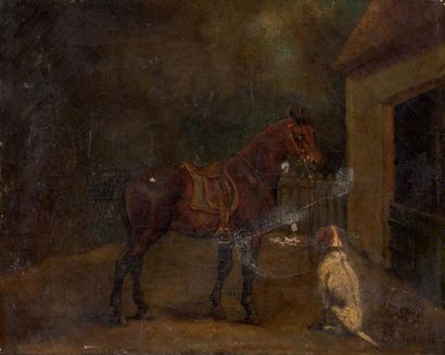 Charles de CONDAMY (Gamache 1847 - ? 1913) Chien dans une écurie
Sur sa toile et...