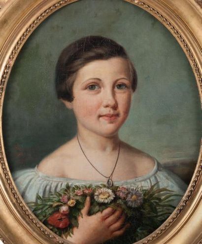 École FRANÇAISE du début du XIXe siècle Portrait de petite fille aux fleurs
Sur sa...
