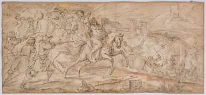ATTRIBUÉ À JOSEPH PARROCEL (1646 - 1704) Scène de bataille
Plume et encre noire,...