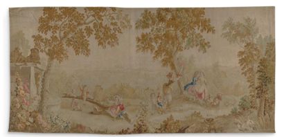 AUBUSSON, XVIIIe siècle Tapisserie à décor de jeux champêtres.
D'après un carton...