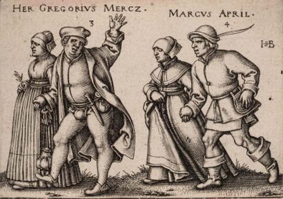 Hans Sebald BEHAM (1500 - 1550) Mars, avril: planche de la série des Fêtes de paysans...