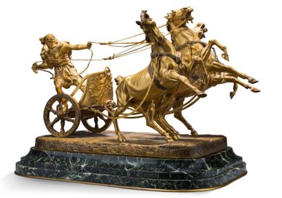 Angiolo VANETTI (1881-1962) Char antique tiré par trois chevaux
Groupe en bronze...