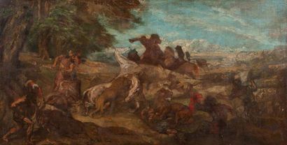 École Française du XIXe siècle Combat de lions et de chevaux
Sur sa toile d'origine
103...