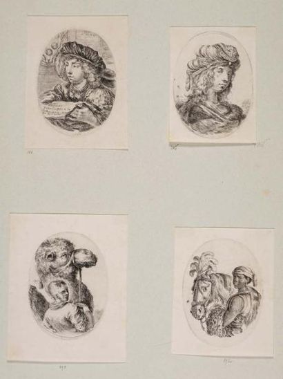 Stefano DELLA BELLA (1610 - 1664) Varie figure (4 p.) têtes coiffées à la persienne:...