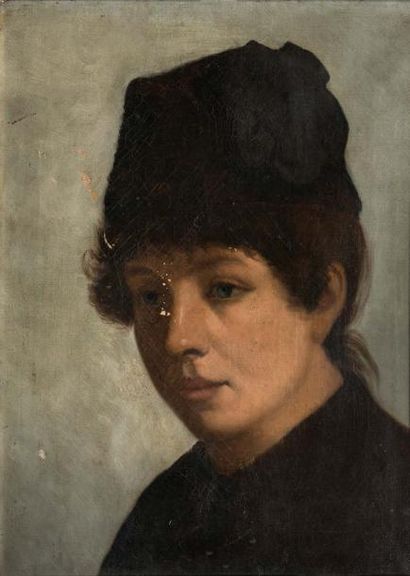 École Française du XIXe siècle Portrait de jeune femme au bonnet
Sur sa toile d'origine
41...