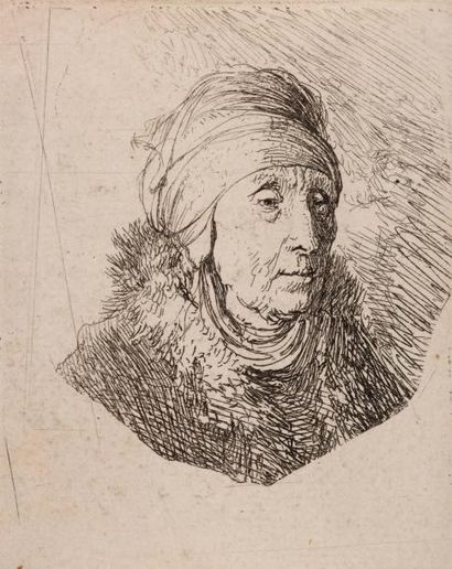Rembrandt VAN RIJN (1606 - 1669) Femme avec un foulard drapé autour de la tête en...