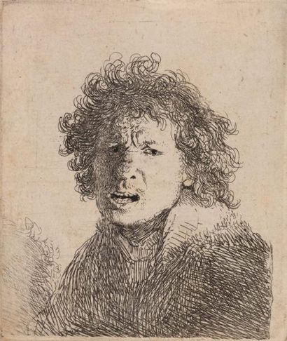 Rembrandt VAN RIJN (1606 - 1669) Autoportrait la bouche ouverte, en buste.
(K.G.Boon...