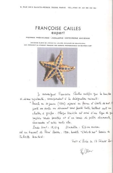 RENE BOIVIN 
Broche "étoile de mer" en or jaune 18k (750) ajouré sertie de diamants,...